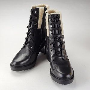 Marc Fisher Lansly Black Leather Lace-Up Heeled Boot